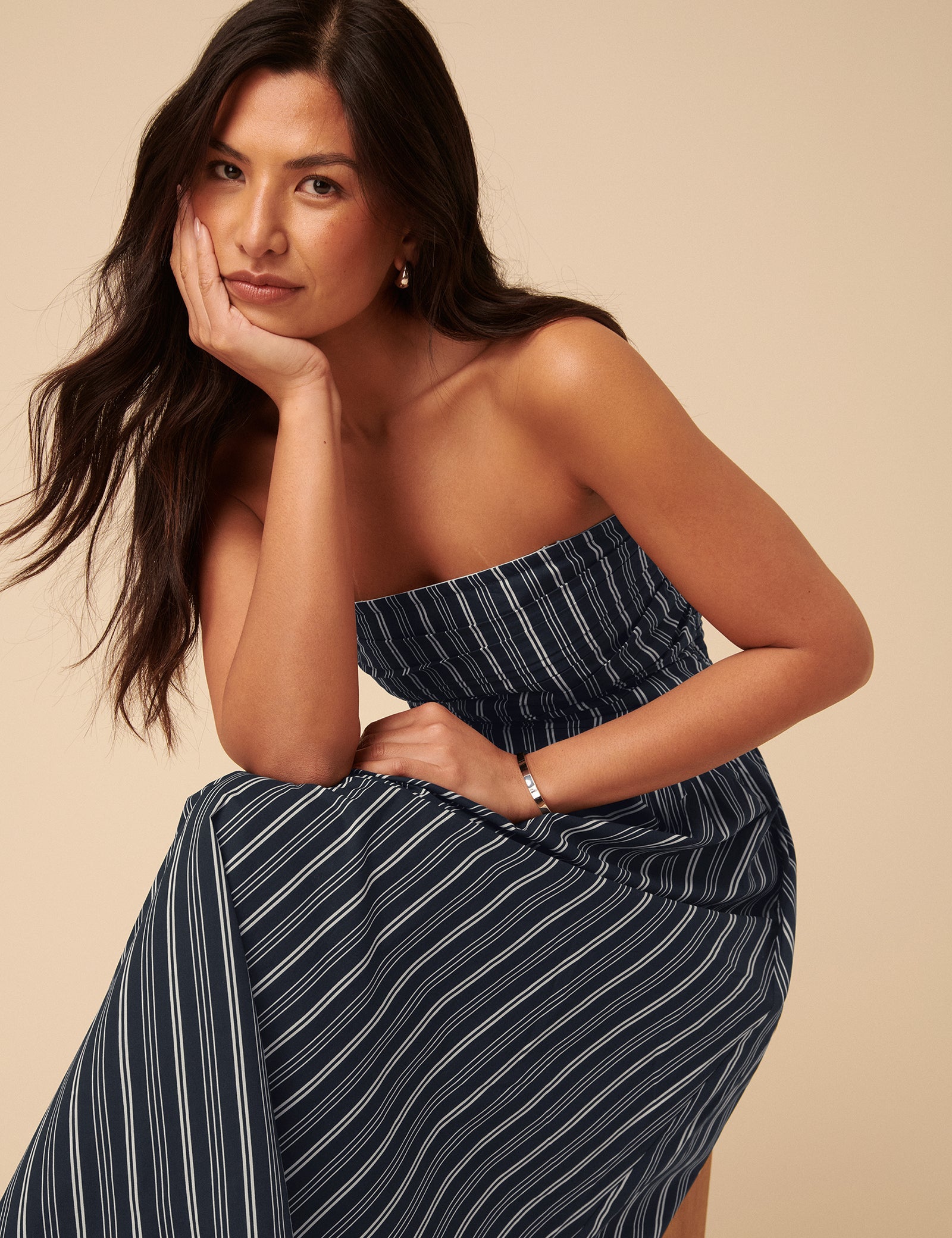 Navy Pinstripe Felicity Midi Dress