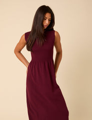 Burgundy Sleeveless Knitted Midi Dress