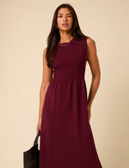 Burgundy Sleeveless Knitted Midi Dress