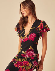 Black Floral Layla Midi Dress