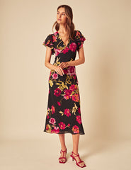 Black Floral Layla Midi Dress