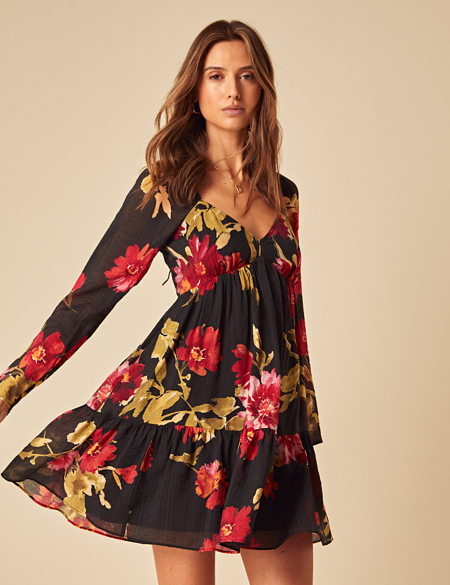 Black Floral Marti Mini Dress