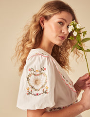 Elizabeth Scarlett White Floral Embroidered Birdie Mini Dress