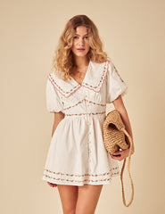 Elizabeth Scarlett White Floral Embroidered Birdie Mini Dress