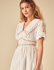 Elizabeth Scarlett White Floral Embroidered Birdie Mini Dress