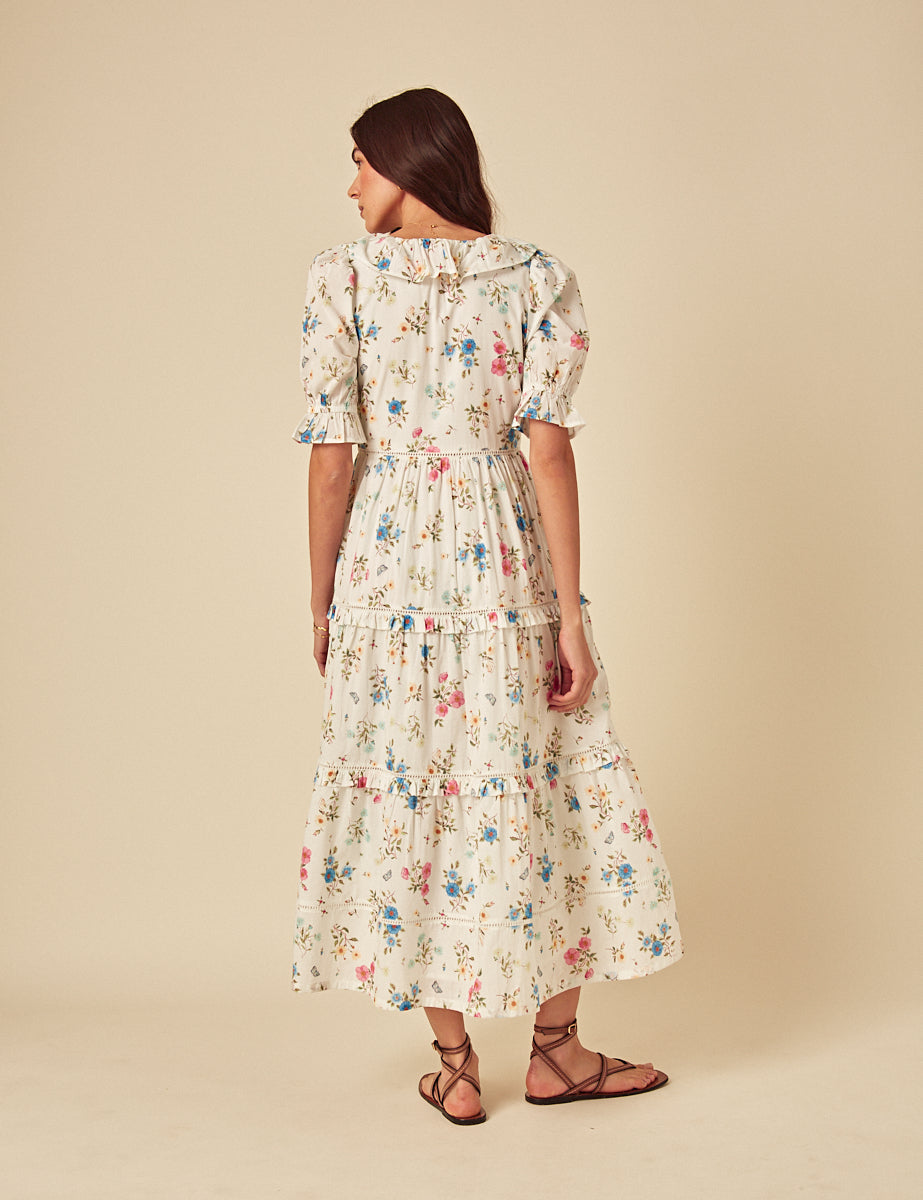 Elizabeth Scarlett White Floral Aurelia Midi Dress
