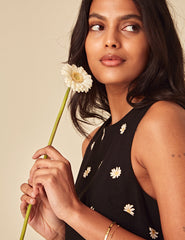 Elizabeth Scarlett Black Daisy Embroidered Palermo Mini Dress