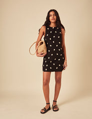 Elizabeth Scarlett Black Daisy Embroidered Palermo Mini Dress