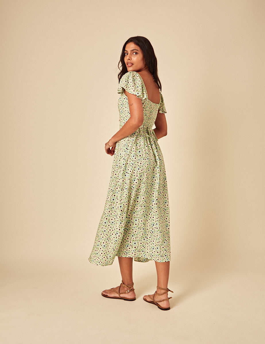 Elizabeth Scarlett Green Ditsy Elsie Midi Dress
