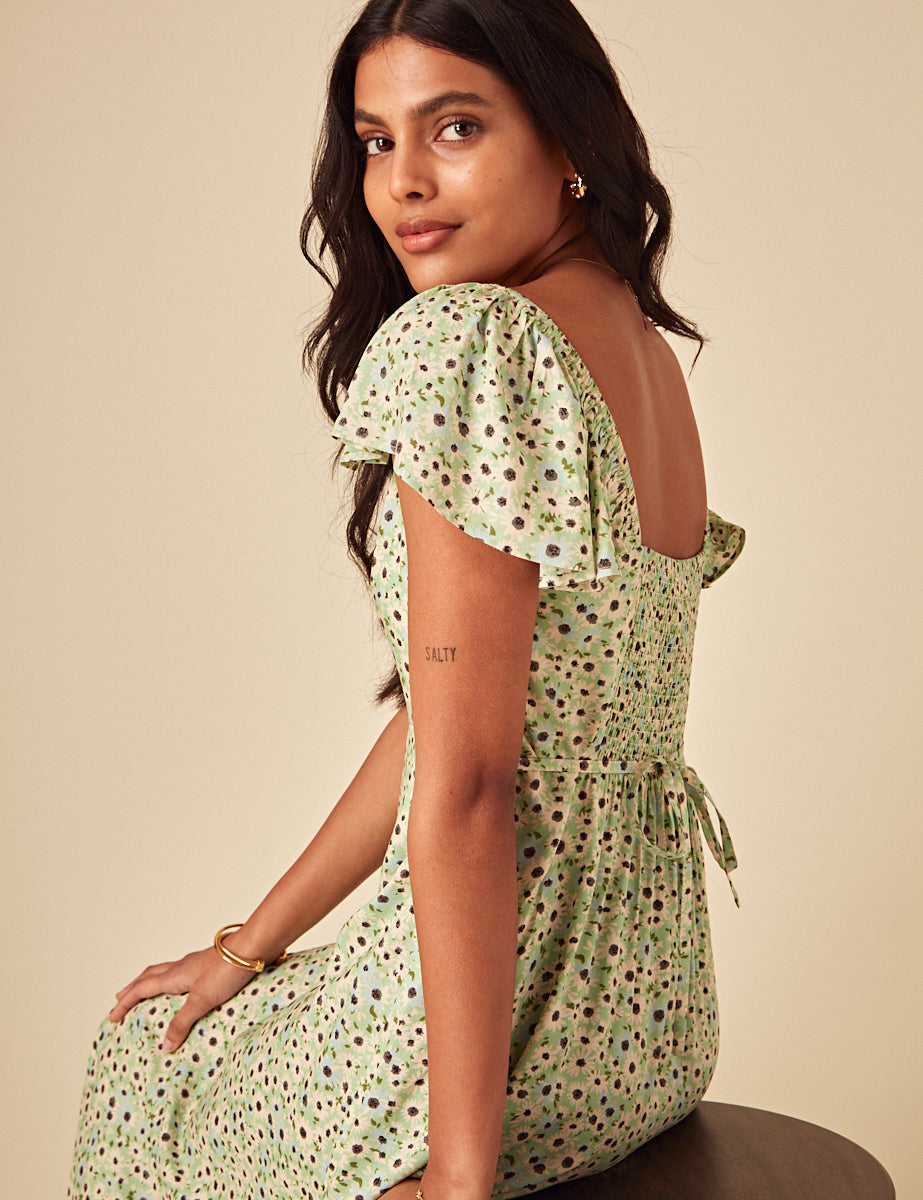 Elizabeth Scarlett Green Ditsy Elsie Midi Dress