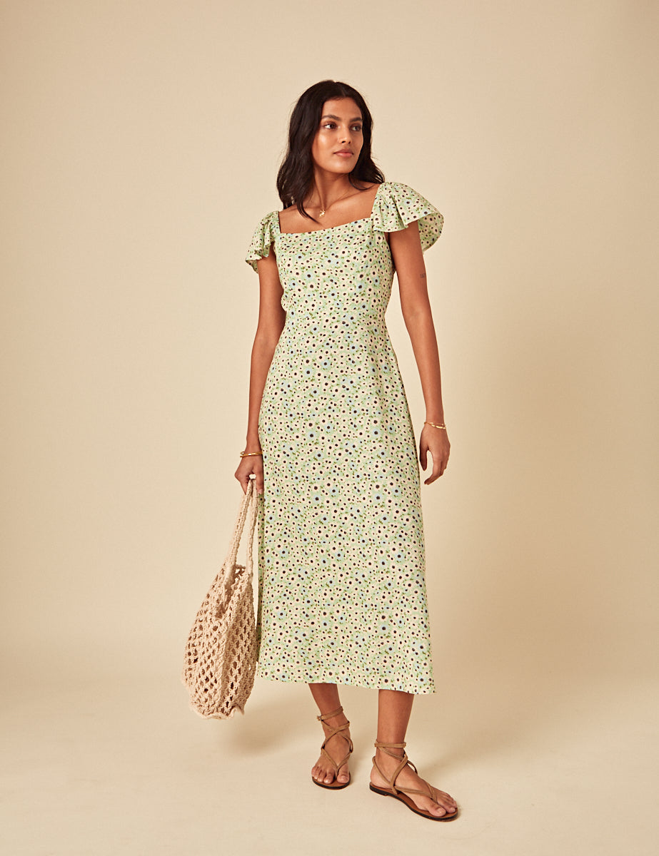 Elizabeth Scarlett Green Ditsy Elsie Midi Dress