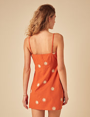 Elizabeth Scarlett Orange Embroidered Palma Mini Dress
