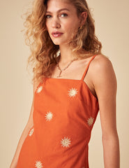 Elizabeth Scarlett Orange Embroidered Palma Mini Dress