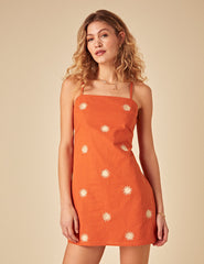 Elizabeth Scarlett Orange Embroidered Palma Mini Dress