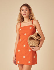Elizabeth Scarlett Orange Embroidered Palma Mini Dress