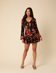 Poppy Delevingne Black Floral Willa Mini Dress