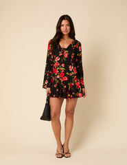 Poppy Delevingne Black Floral Willa Mini Dress