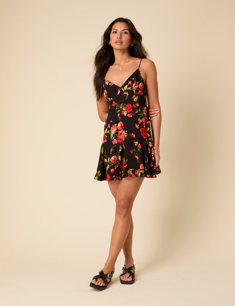 Poppy Delevingne Black Floral Cush Mini Dress