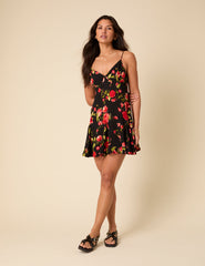 Poppy Delevingne Black Floral Cush Mini Dress