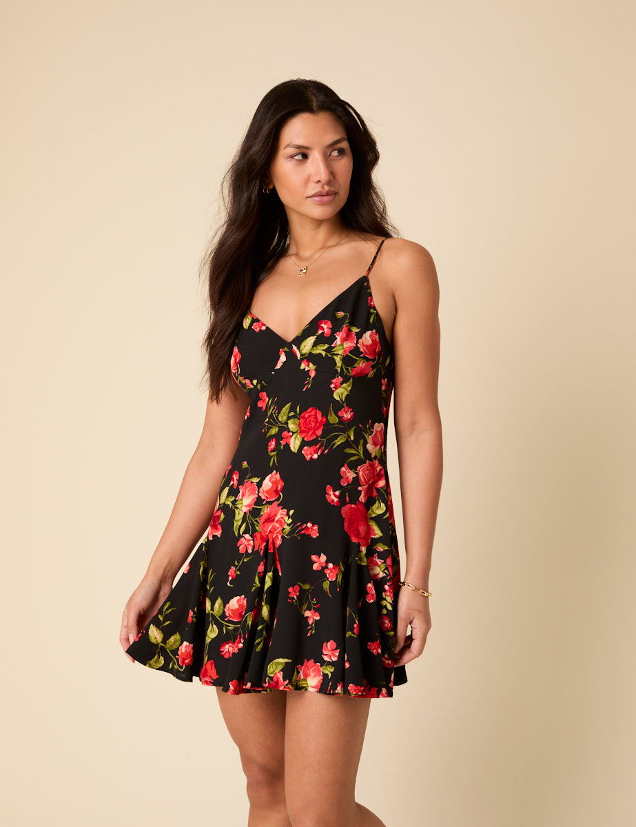 Poppy Delevingne Black Floral Cush Mini Dress