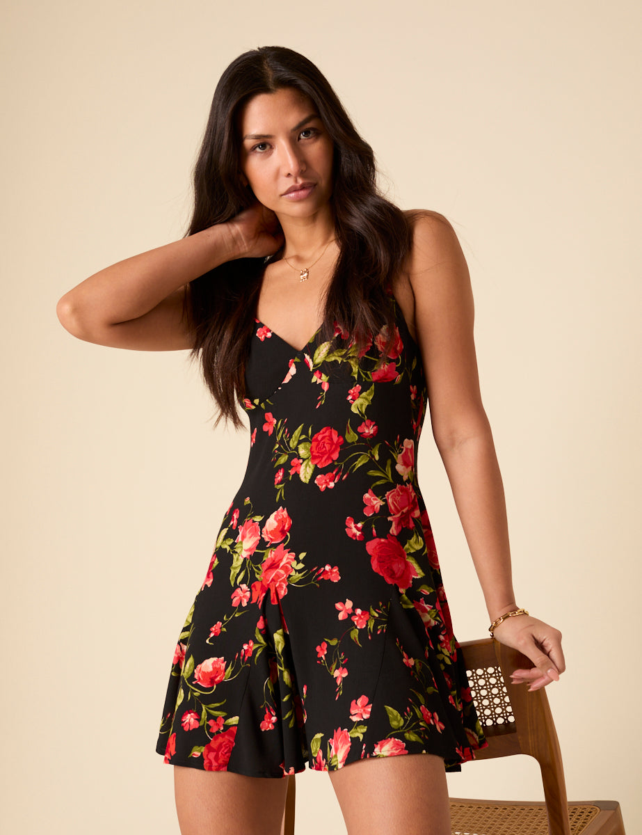 Poppy Delevingne Black Floral Cush Mini Dress