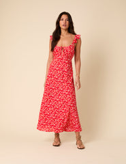 Poppy Delevingne Red Floral Laura Midi Dress