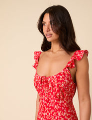 Poppy Delevingne Red Floral Laura Midi Dress