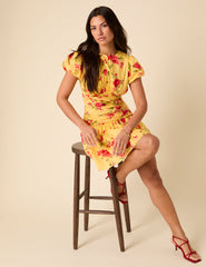 Poppy Delevingne Yellow Floral Noa Mini Dress