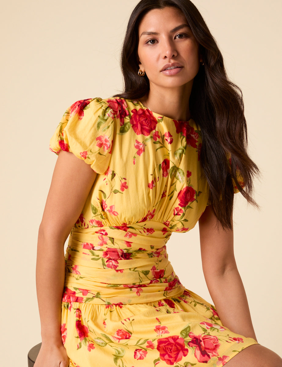 Poppy Delevingne Yellow Floral Noa Mini Dress