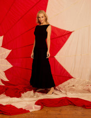 Poppy Delevingne Black Tiered Chloe Midi Dress