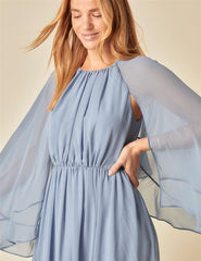 Poppy Delevingne Blue Ruffle Maxi Dress