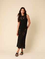 Poppy Delevingne Black Crochet Olympia Midi Dress