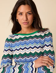 Green And Blue Striped Chevron Mini Dress