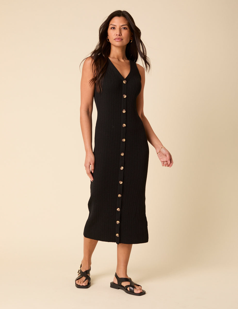 Black Ribbed Midi Dress