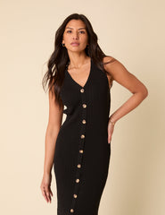 Black Ribbed Midi Dress