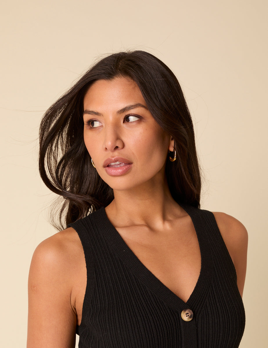 Black Ribbed Midi Dress