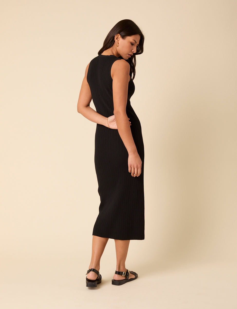 Black Ribbed Midi Dress
