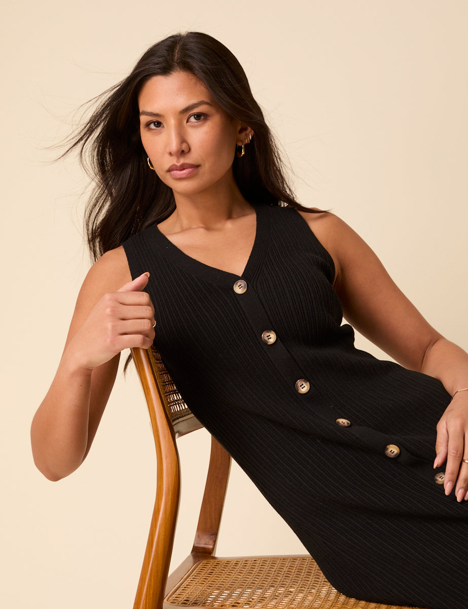 Black Ribbed Midi Dress