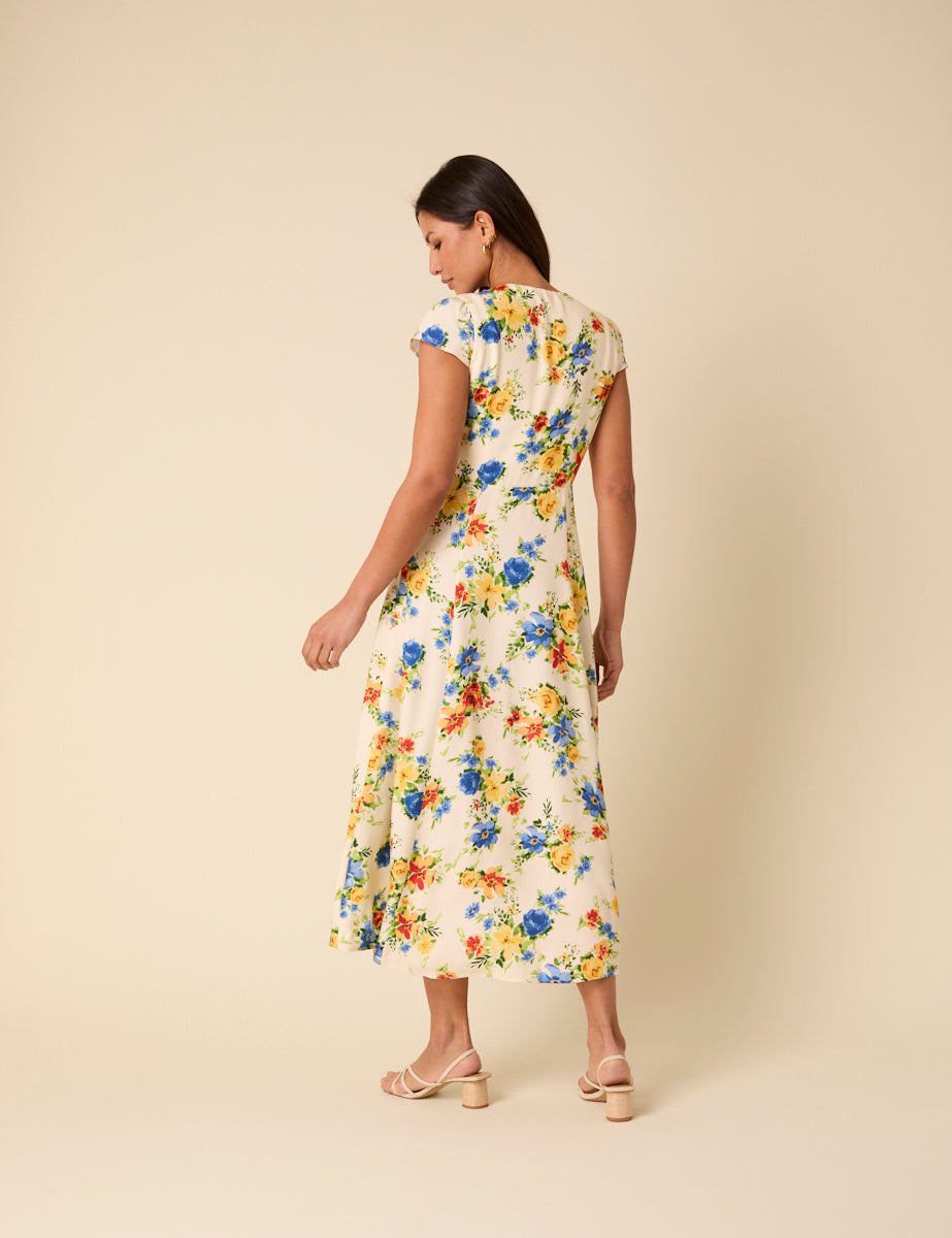 Cream Floral Avery Midi Dress