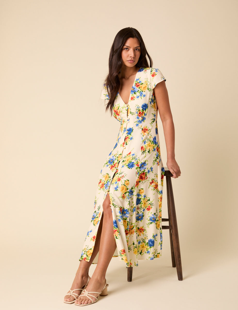 Cream Floral Avery Midi Dress