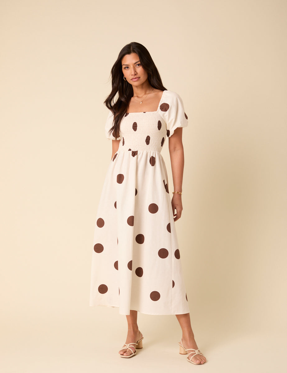 White Polka Dot Tasmin Midi Dress
