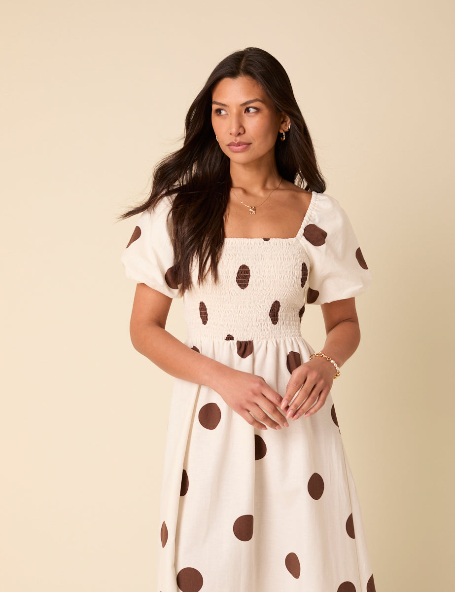 White Polka Dot Tasmin Midi Dress