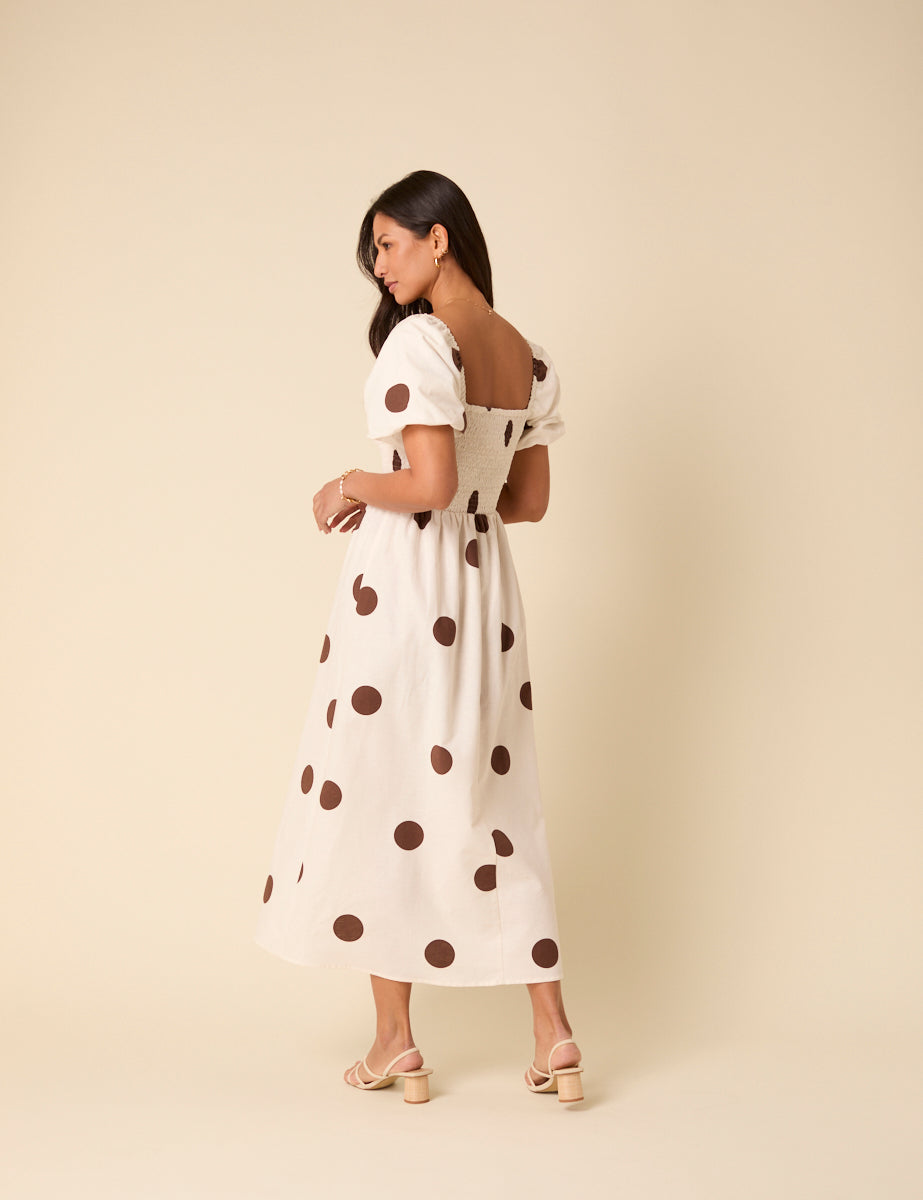 White Polka Dot Tasmin Midi Dress