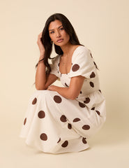 White Polka Dot Tasmin Midi Dress