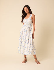 White Floral Sleeveless Ariel Midi Dress