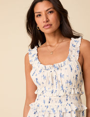 White Floral Sleeveless Ariel Midi Dress