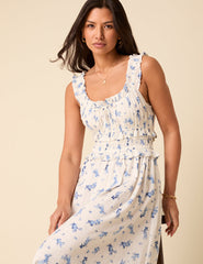 White Floral Sleeveless Ariel Midi Dress