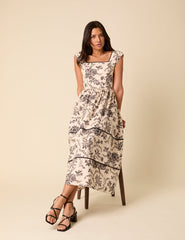 Black And White Floral Mira Midi Dress