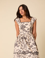 Black And White Floral Mira Midi Dress