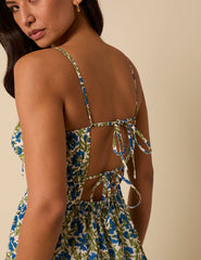 Blue and Green Woodblock Printed Olivia Midi Dress